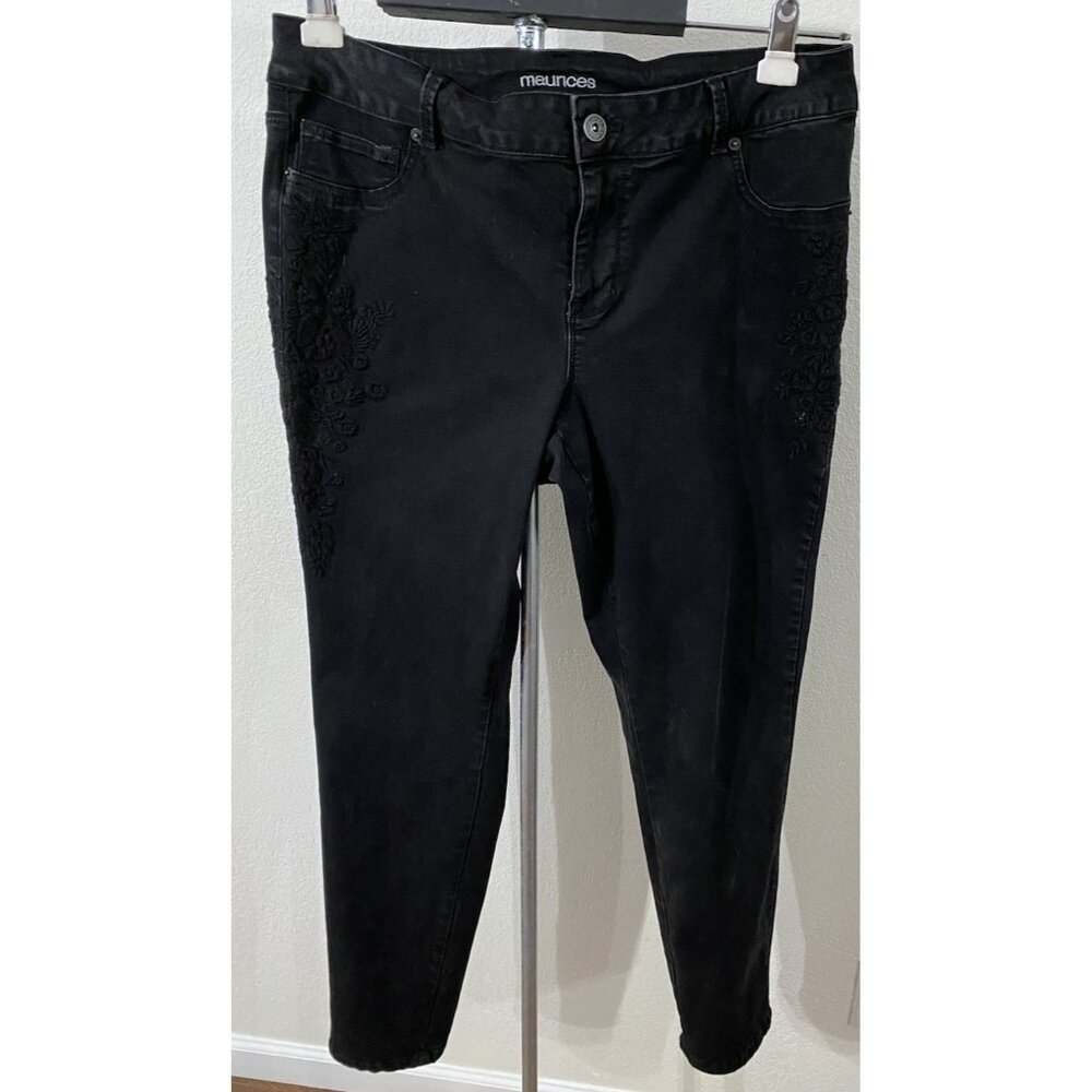 Maurices Jean 18W Regular Black Straight Mid Rise Wash Denim Embroidered